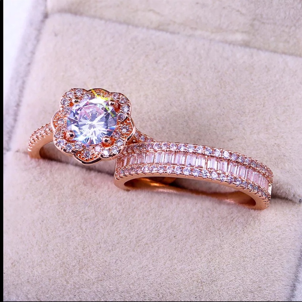 New 2 pc Set Rose Gold Diamond Ring - Picture 3 of 5